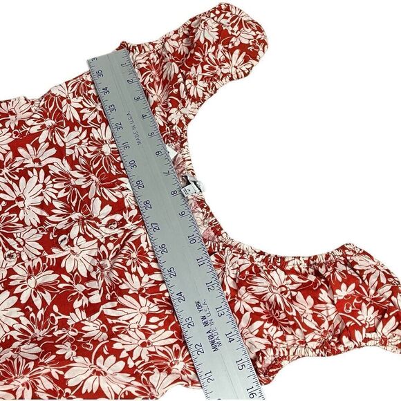 Madewell Margie Mini Dress 2P Red Abstract Floral Vintage Inspired Linen Blend - Picture 7 of 12